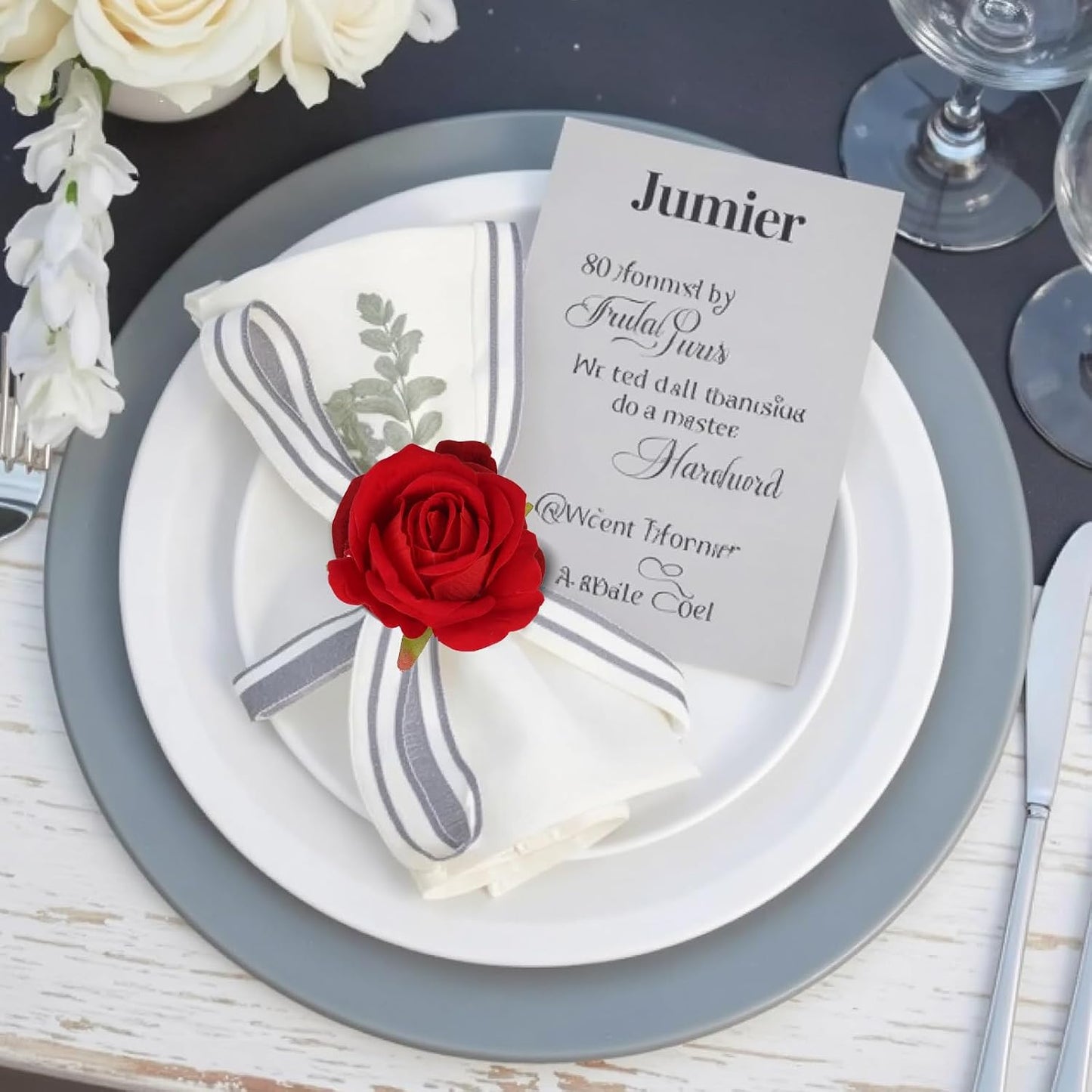 6 Servilleteros Rosas con Soporte Dorado Boda