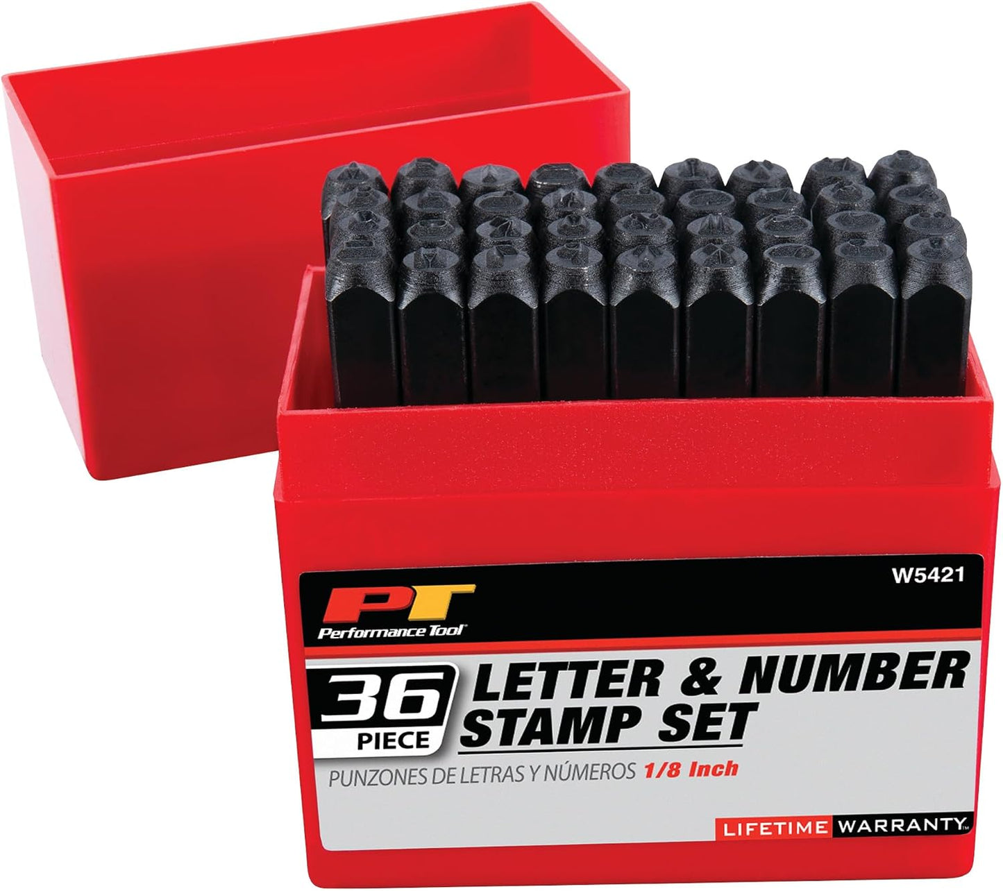 Set 36 sellos acero 1/8" con caja almacenamiento