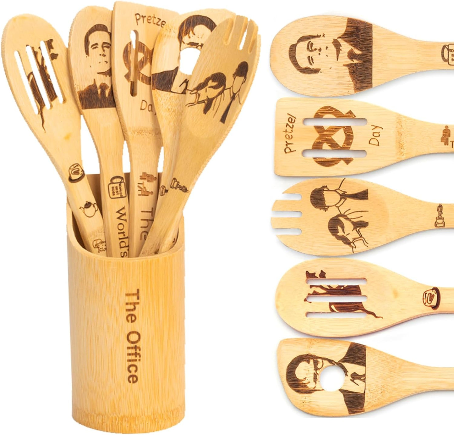 Juego 6 cucharas madera soporte antiadherente para cocinar