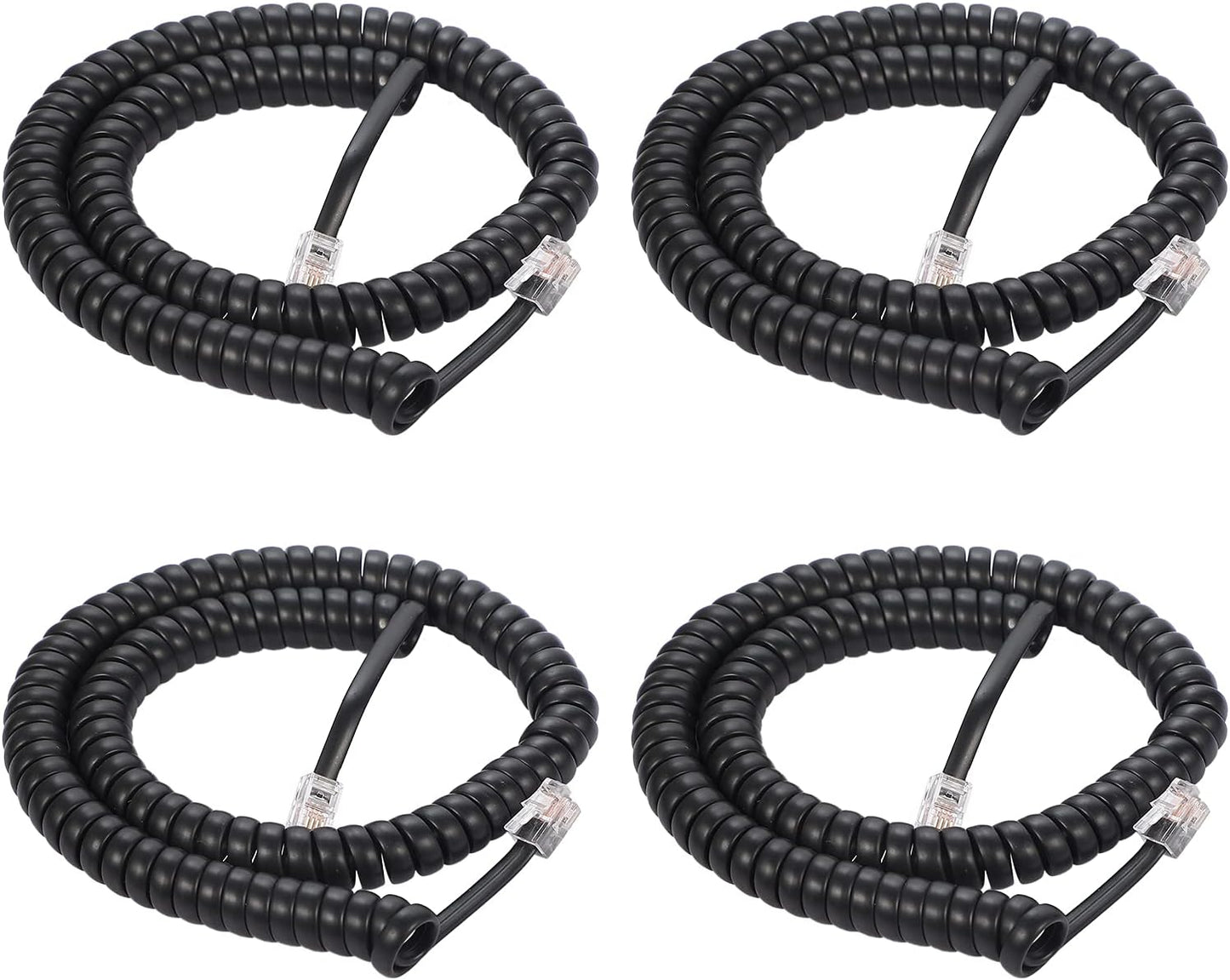 4 Cables Espiral 8ft para Teléfono Fijo Negro