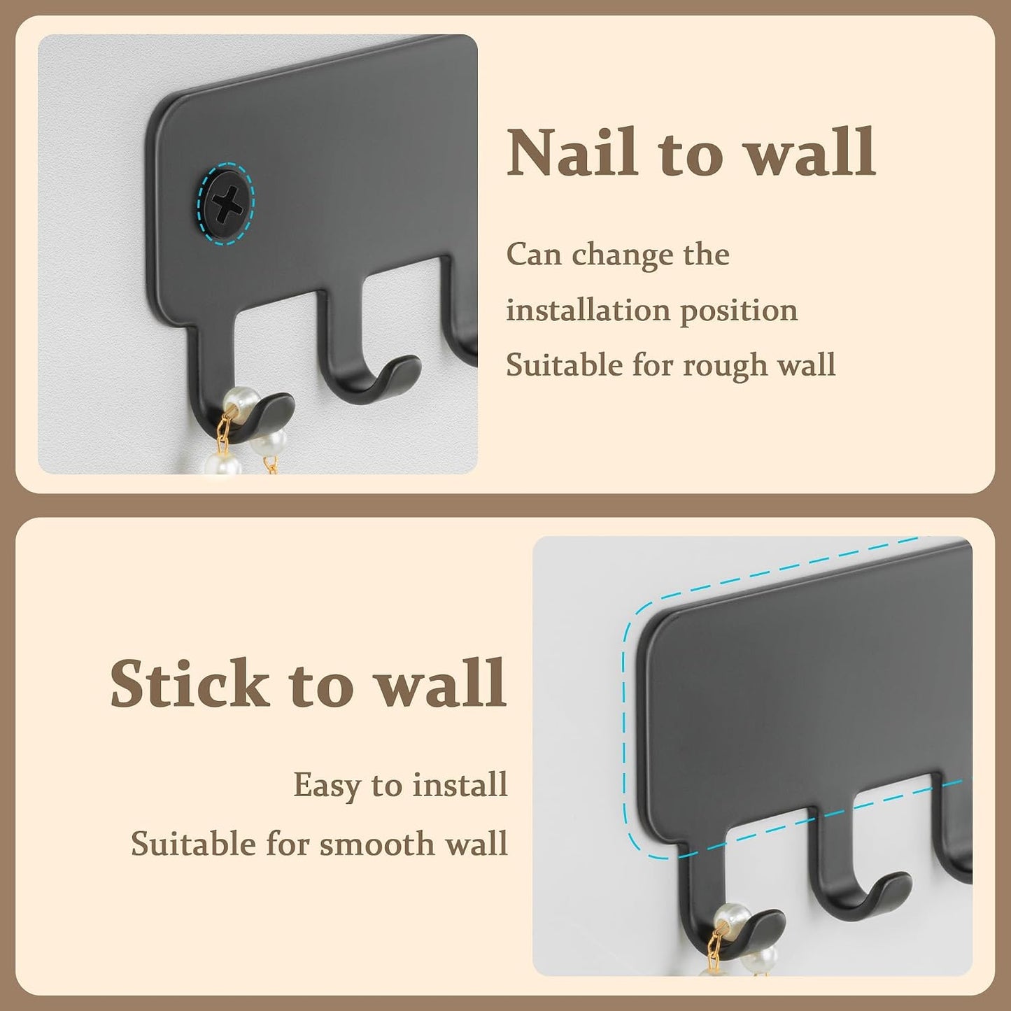 Organiz. collar perforado soporte pared ganchos 2 Uds negro
