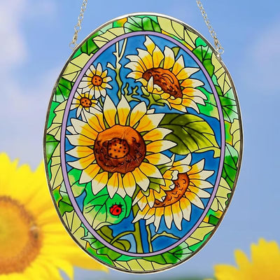 Atrapasoles ovalados de girasol colgante decorativo 6.5x8.5pulg