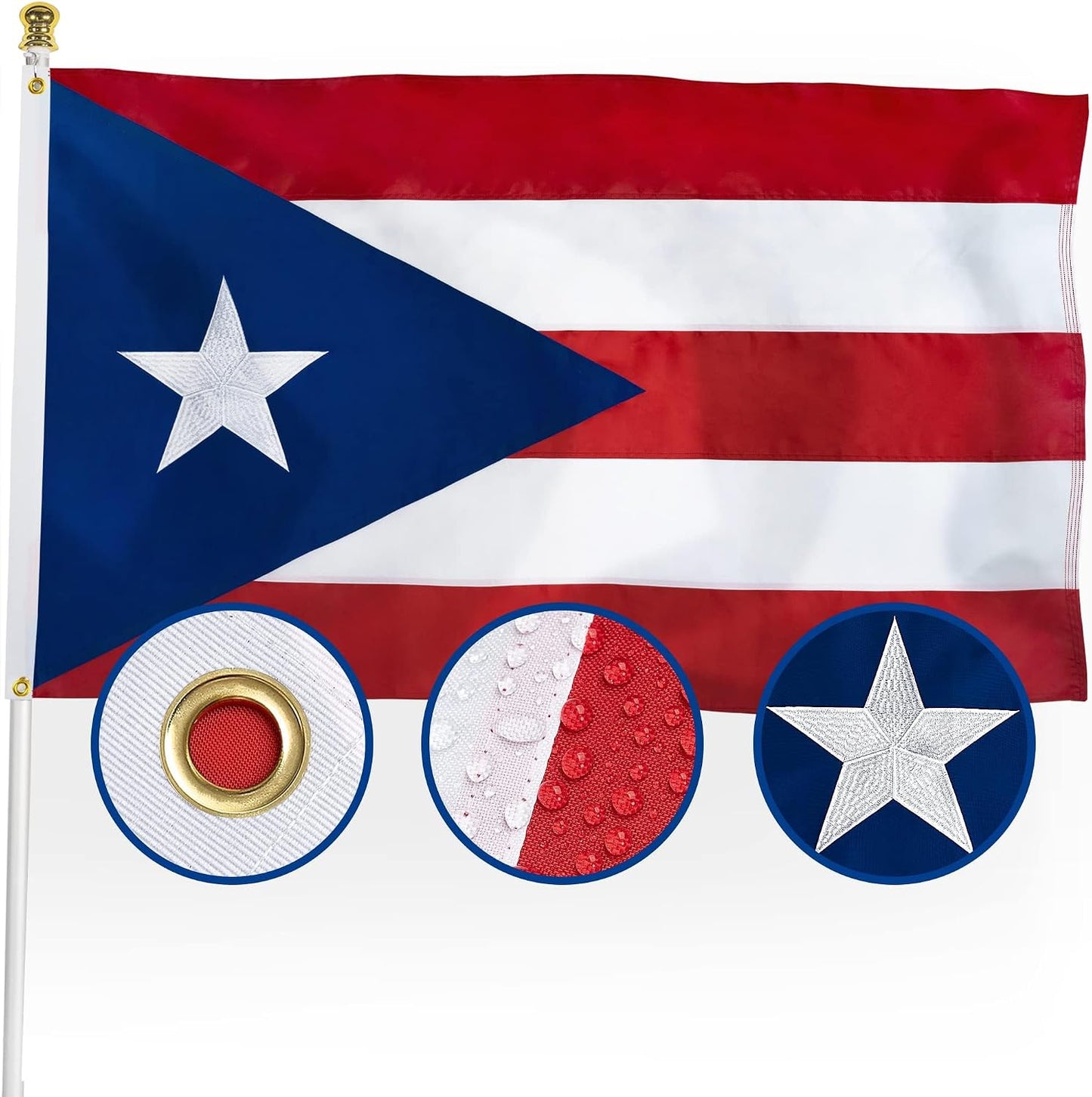 Bandera Puerto Rico 3x5ft doble cara nailon 210D resistente