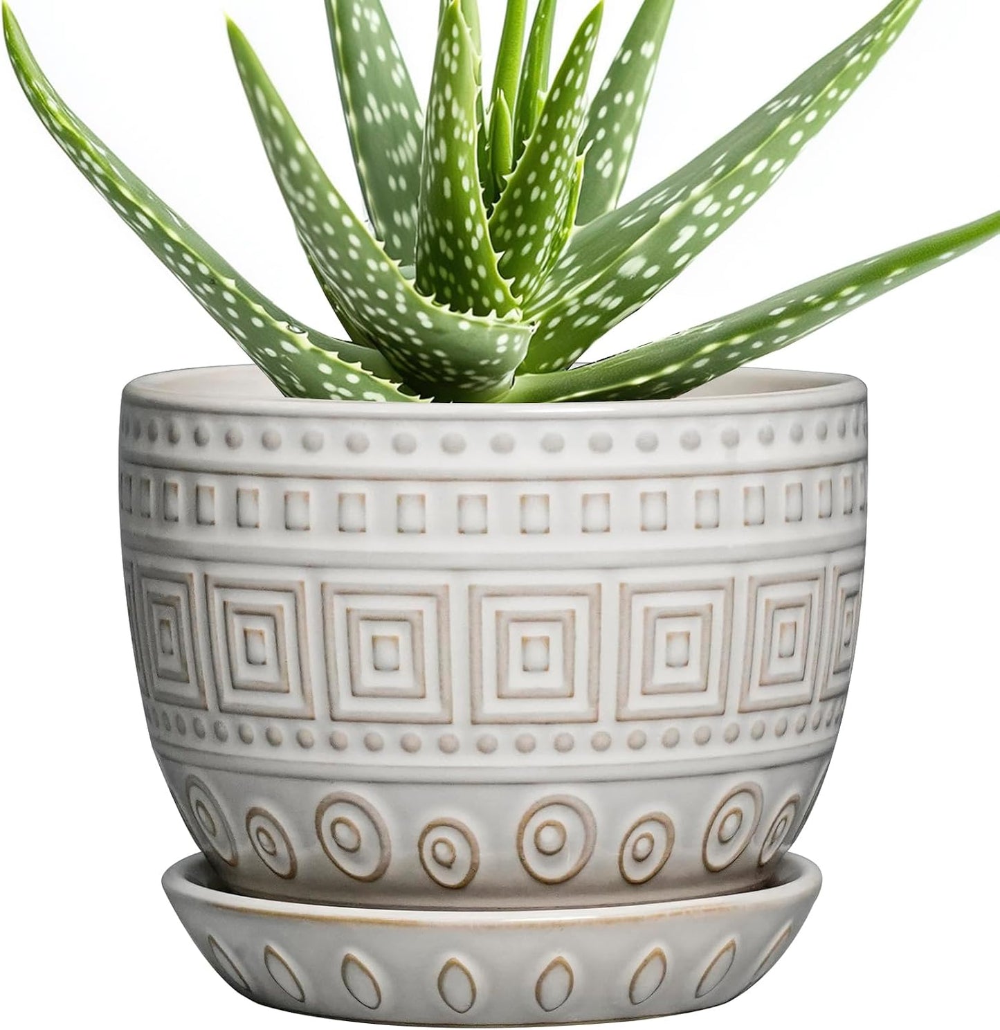 Maceta cerámica 5pulg interior exterior drenaje blanco