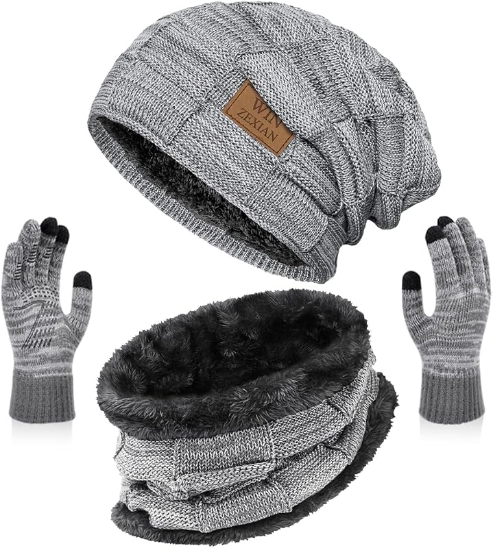 Set 3 Pzas Gorro Bufanda Guantes Táctil Calentador Cuello