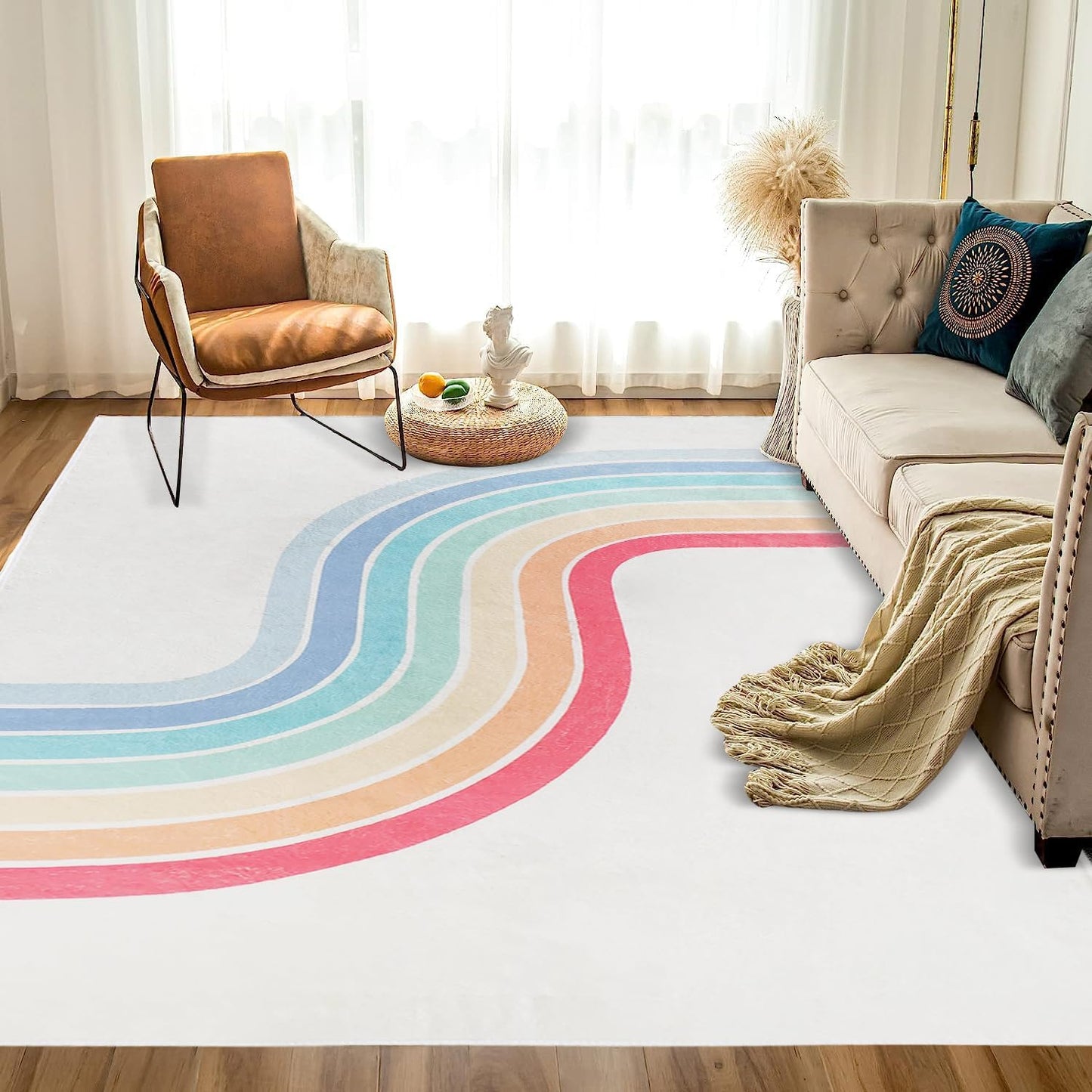 Alfombra lavable arcoíris antiderrap para sala dormitorio