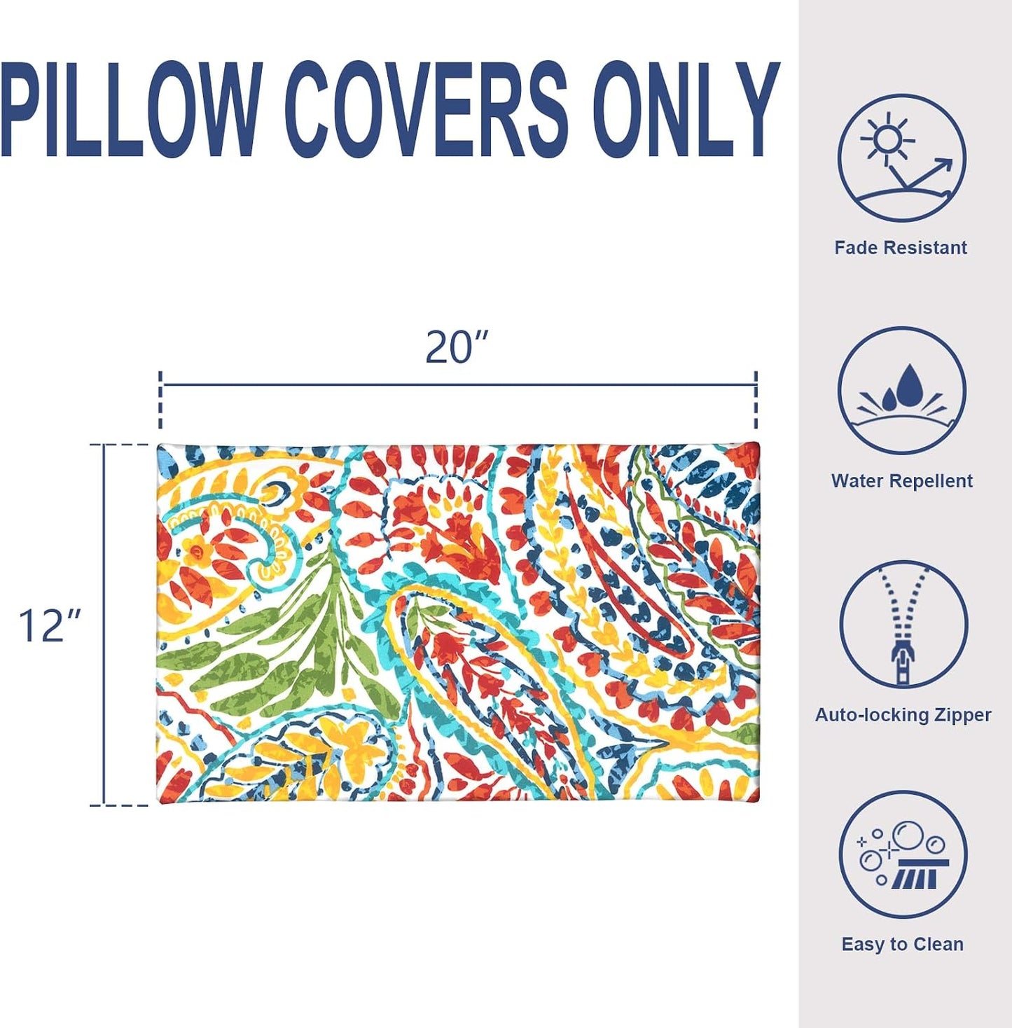 2 Fundas almohada lumbar 12x20" estampado cachemira