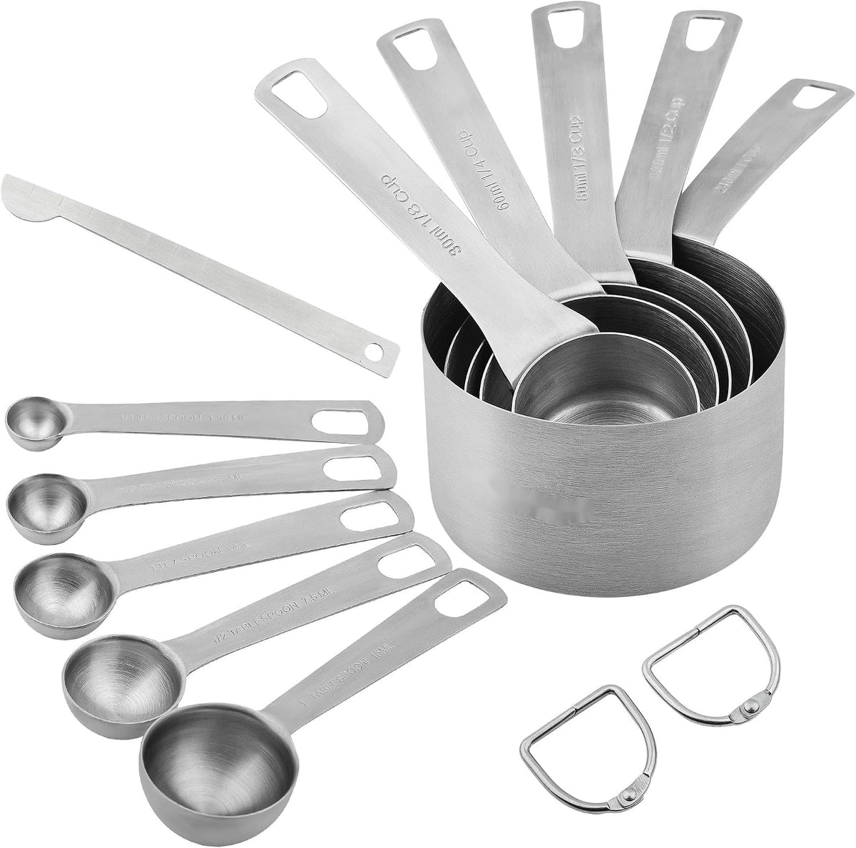 Set 11 Tazas y Cucharas Medidoras Acero Inox 18/8