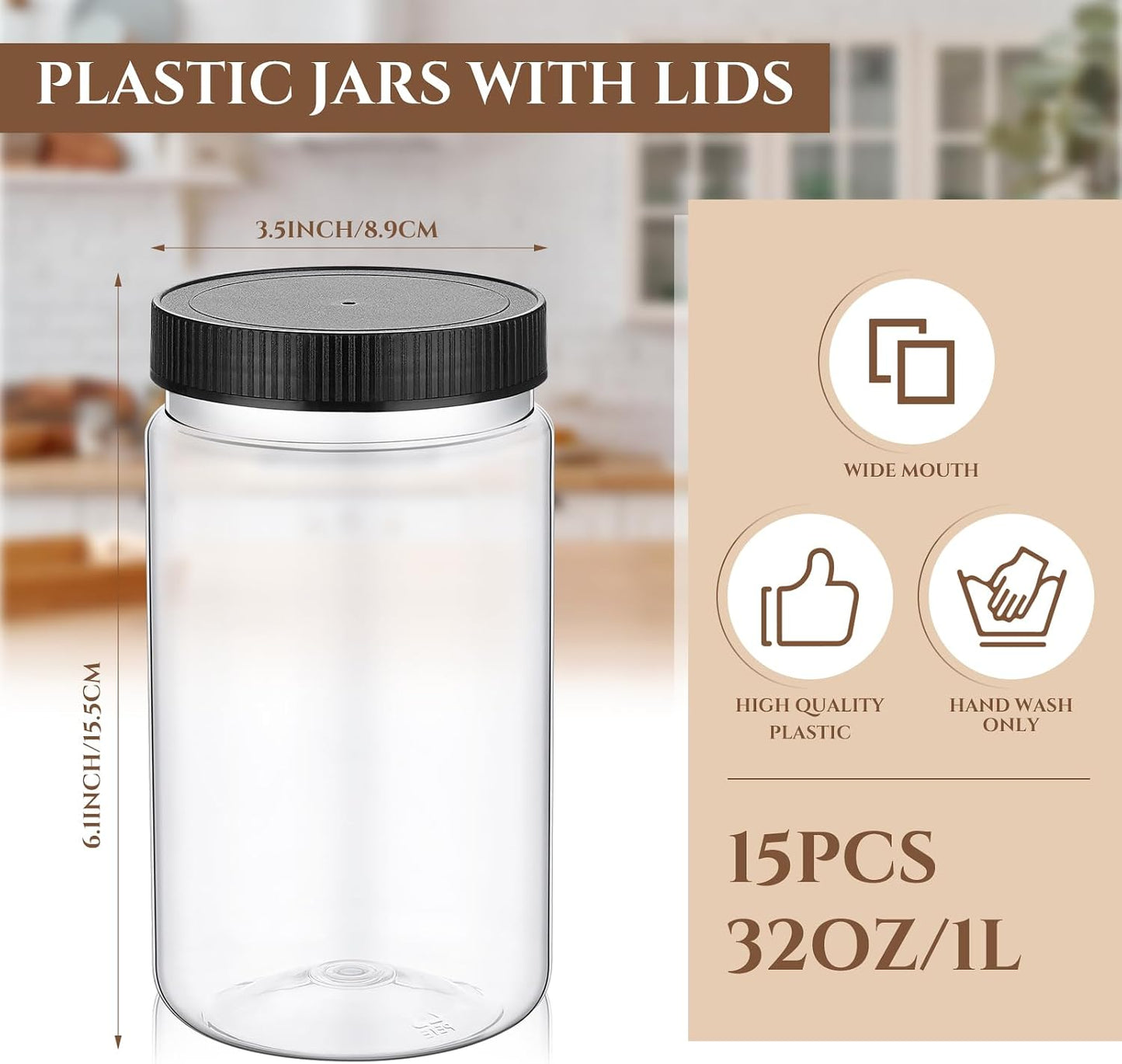 15 Pzas Tarros Plástico 32oz Tapas Transparentes Bocas