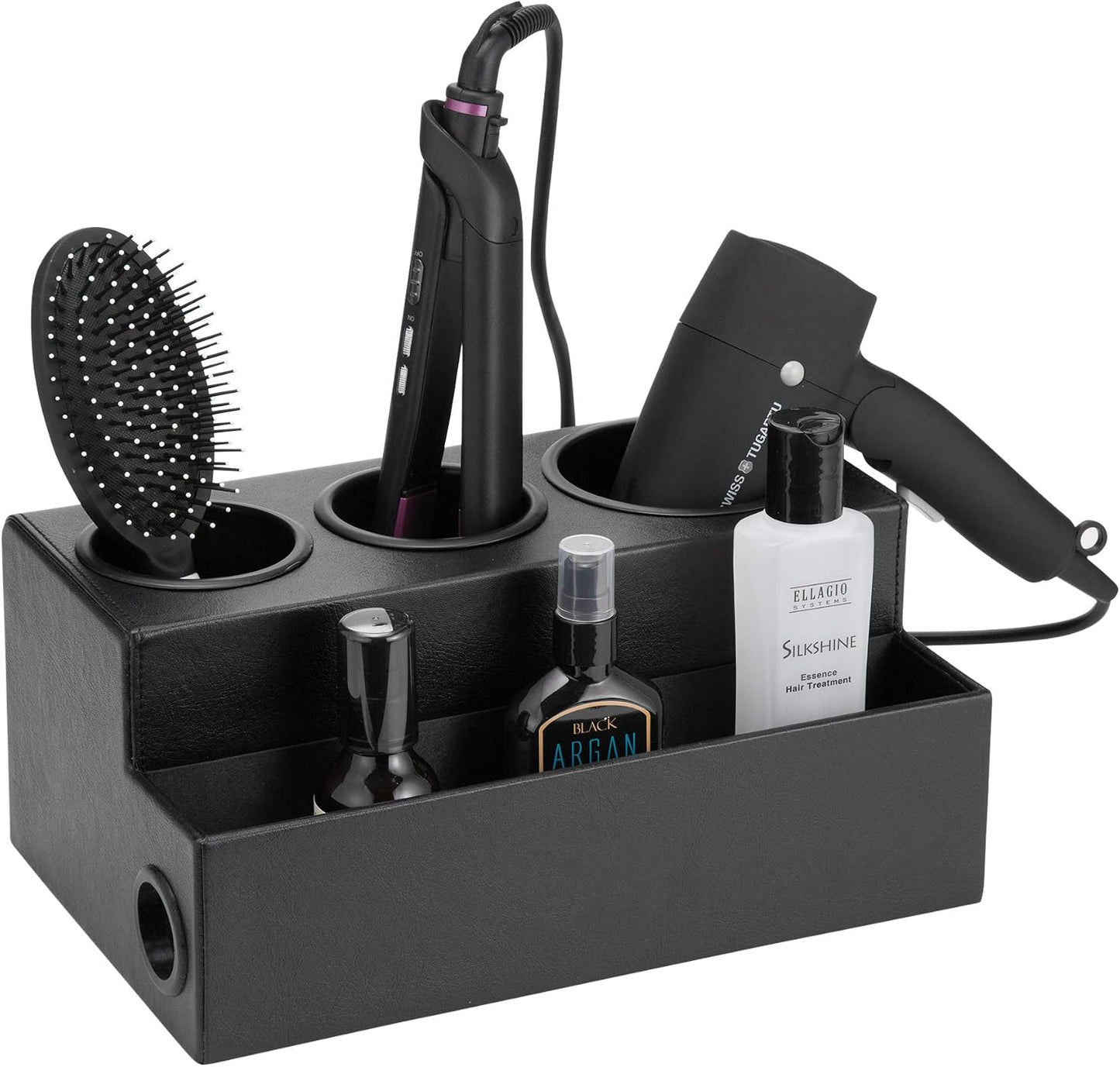 Soporte secadora baño y organiz. herramientas peinado