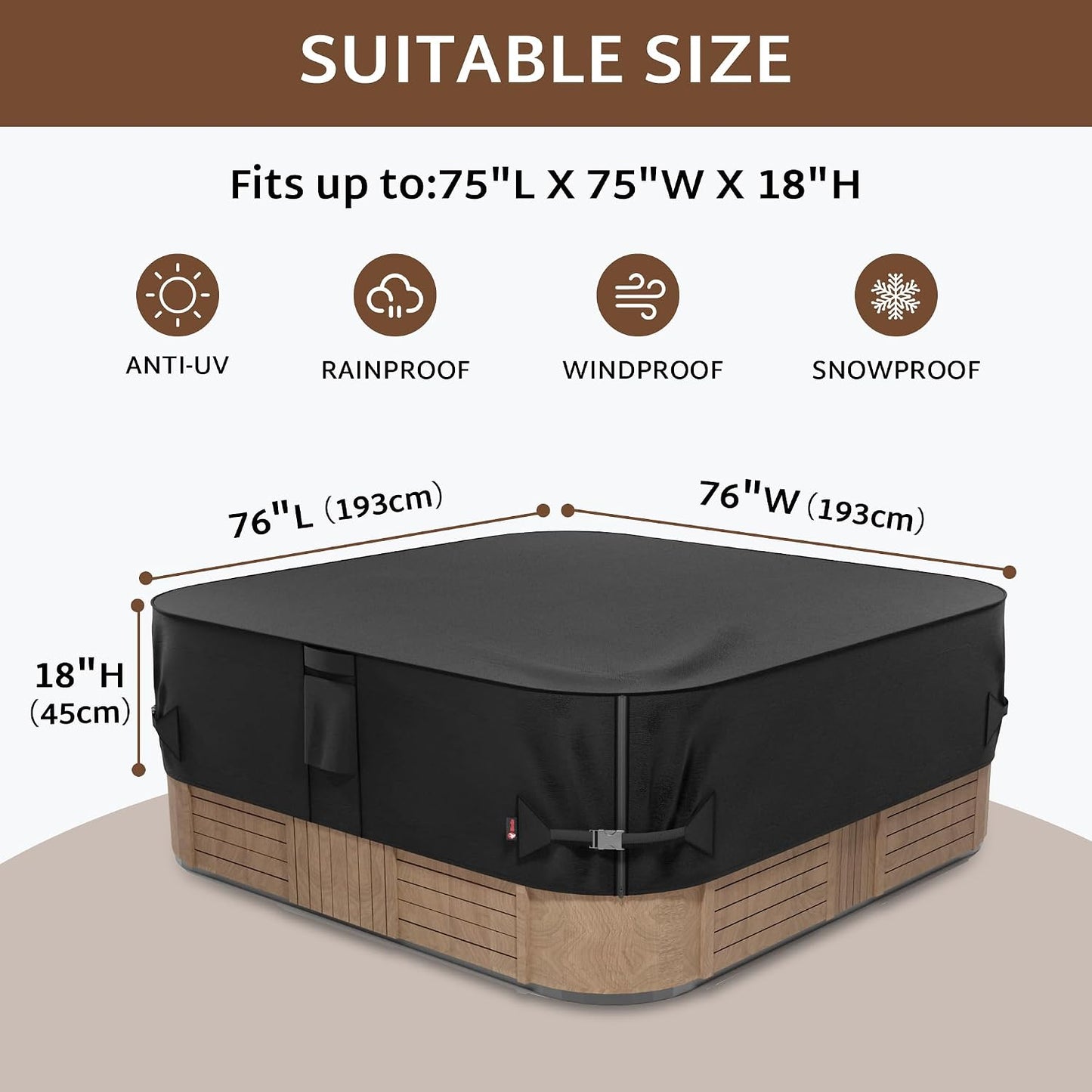 Cubierta bañera hidromasaje 76x76" impermeable 600D