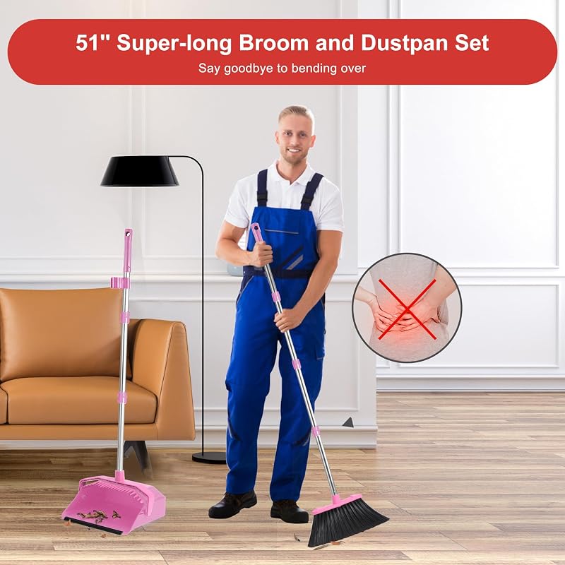 Set escoba recogedor 51pulg asa para pelo y suelo