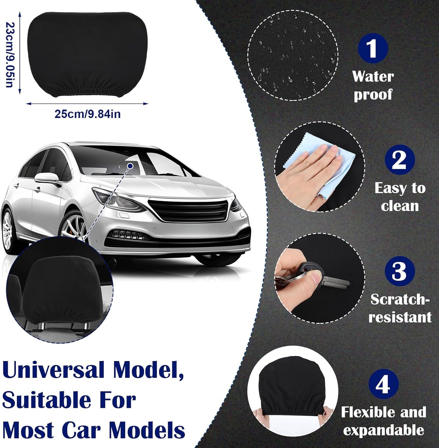 2 fundas reposacabezas auto universal suave tela negro