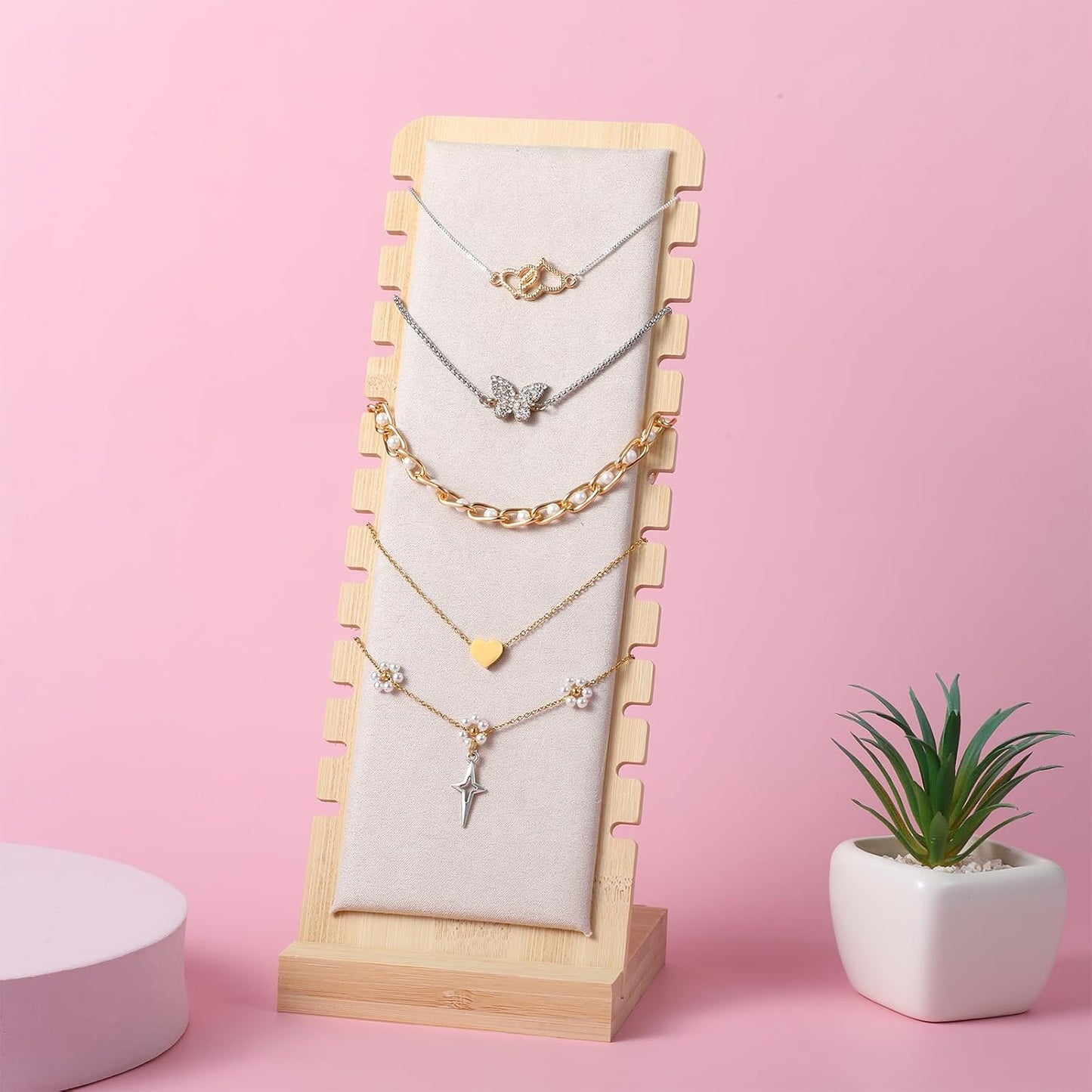 4 Alfombrillas Bambú Natural Soporte Collares Pulseras Beige