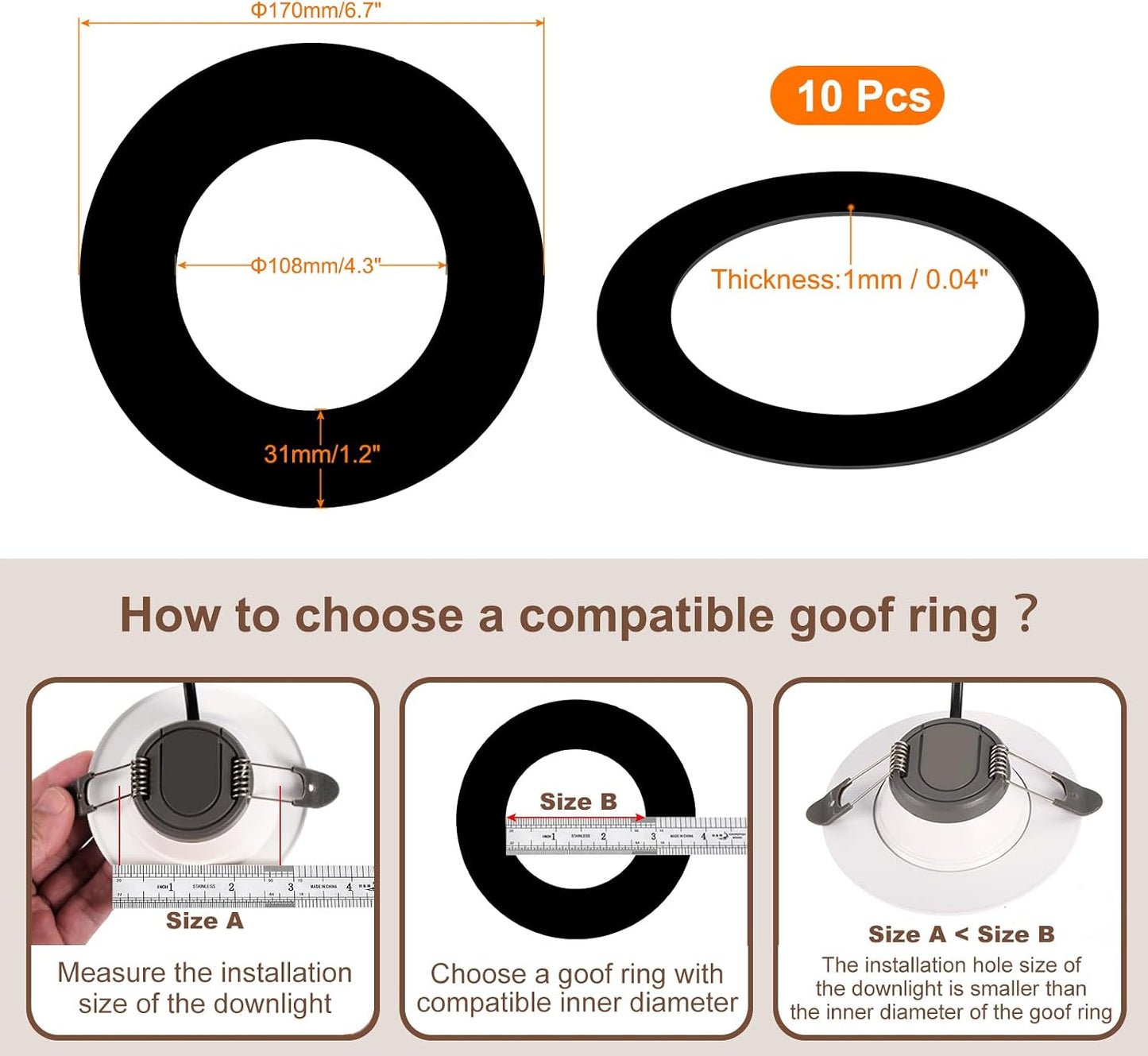 Anillo negro para lámparas techo 4pulg pack 10