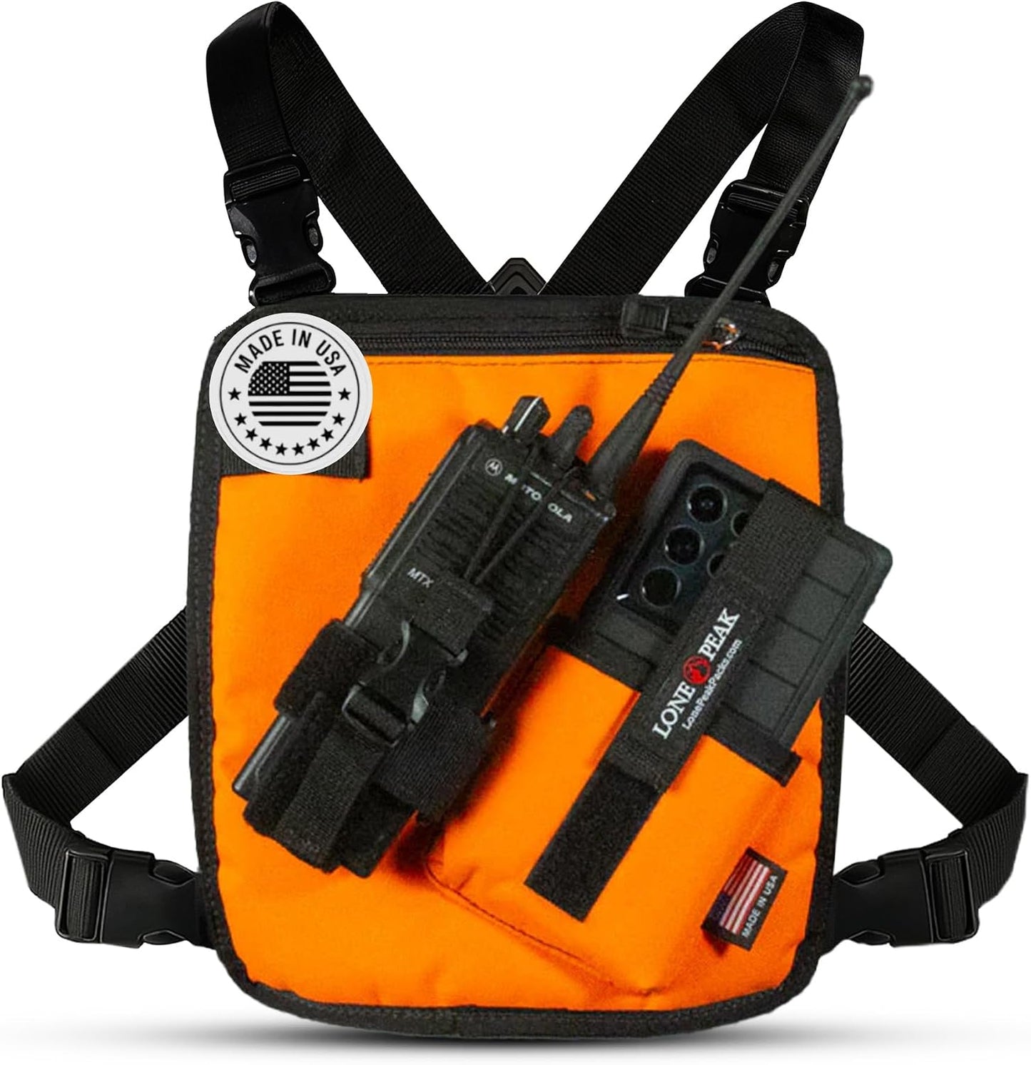 Arnés radio con bolsillo teléfono 9.5x8pulg pack cofre