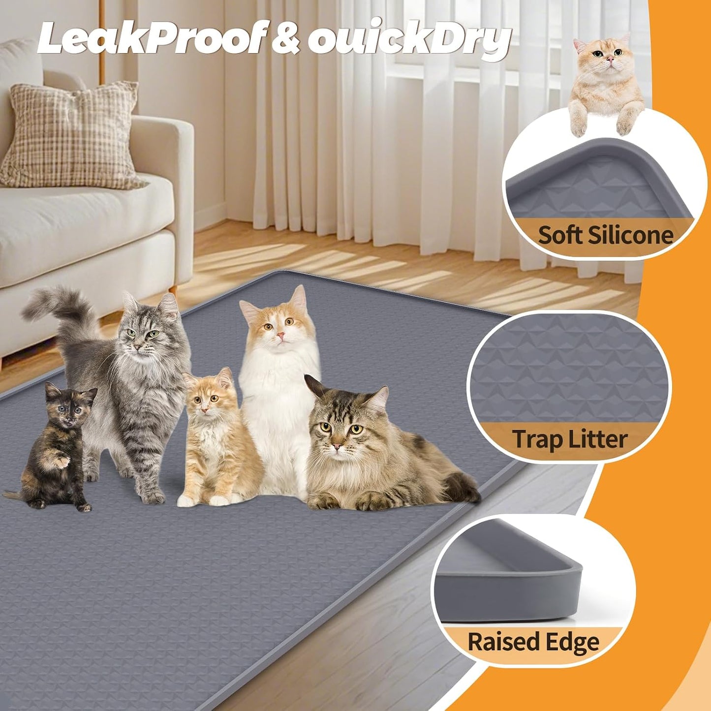 Tapete arena gato 51x25.6pulg silicona gris oscuro