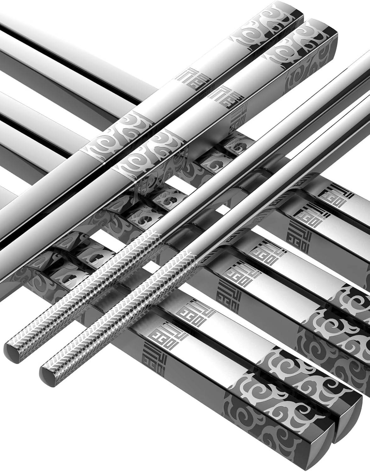 Juego 5 Pzas Palillos Acero Inox Antiderrap Plata