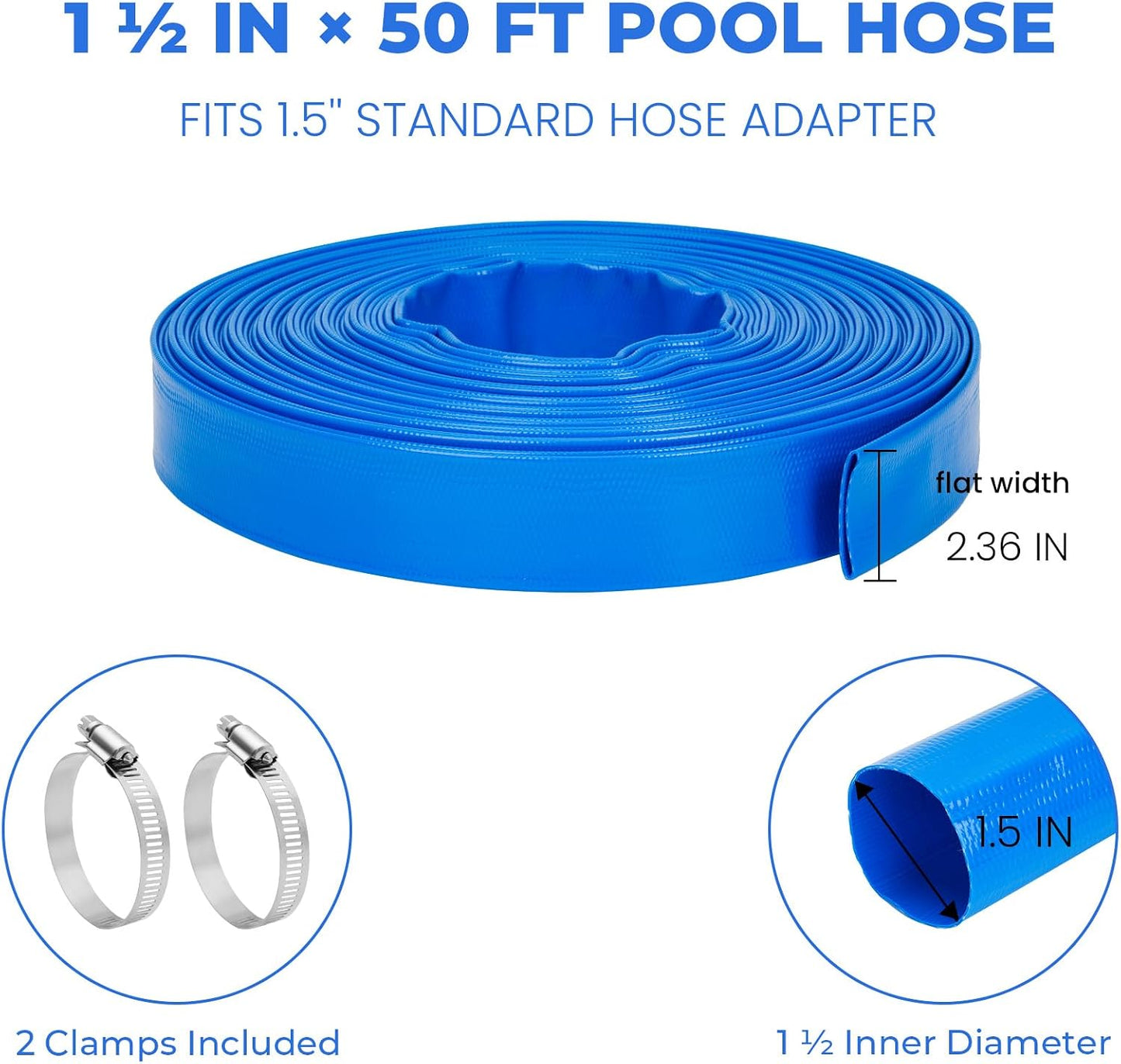 Manguera retrolavado piscina 1.5" x 50ft PVC reforzada