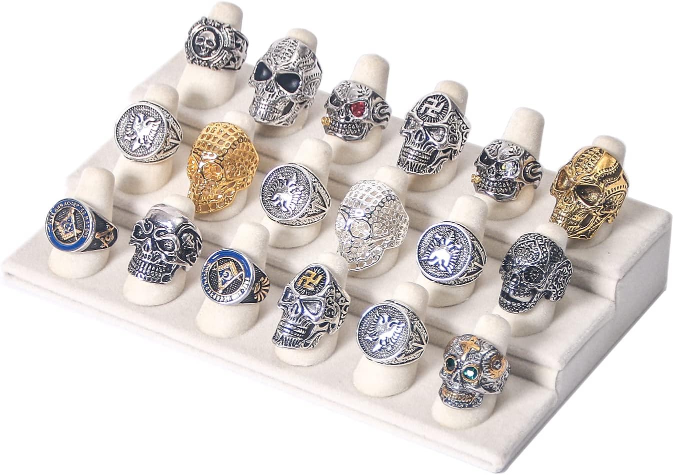 Soporte anillo 18 dedos terciopelo blanco