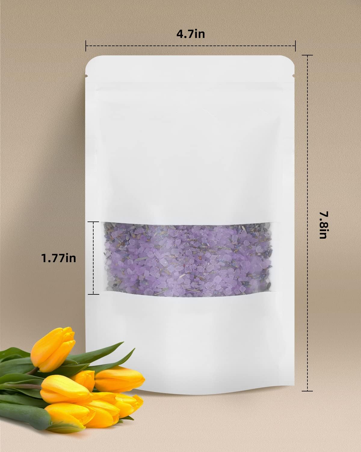 50 Bolsas Kraft Ventana 4.7x7.8" Reutiliz. con Cierre