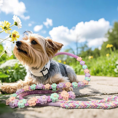 Correa trenzada algodón perro 59pulg flores estilo comodidad