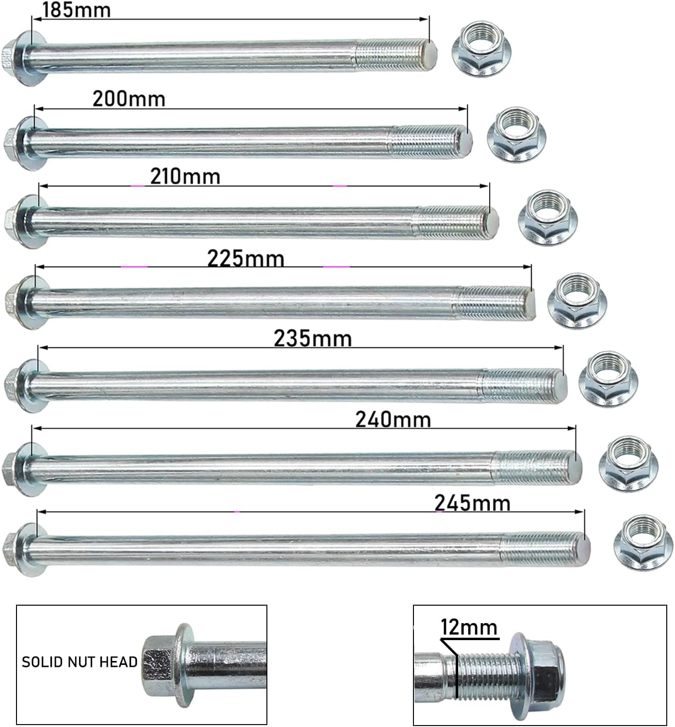 Pernos eje rueda 12mm y brazo oscilante para ATV Pit Pro
