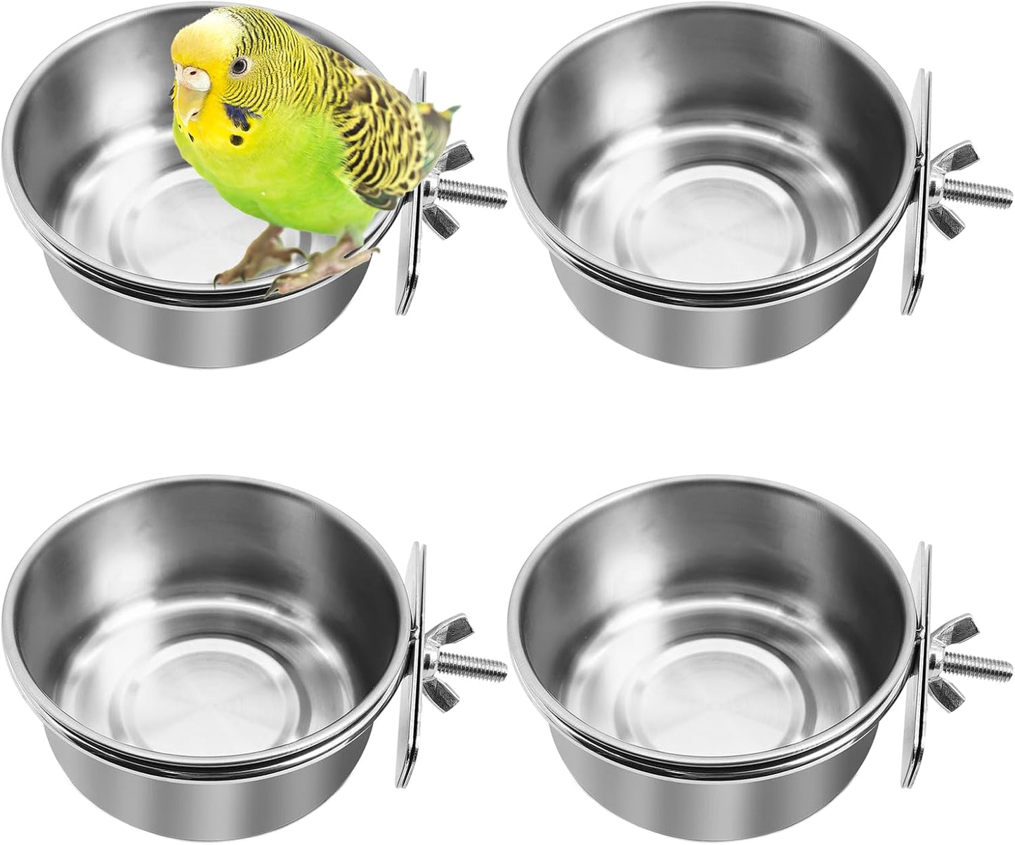4 Pzas Cuencos Acero Inox para Pájaros con Soporte