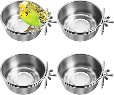 4 Pzas Cuencos Acero Inox para Pájaros con Soporte