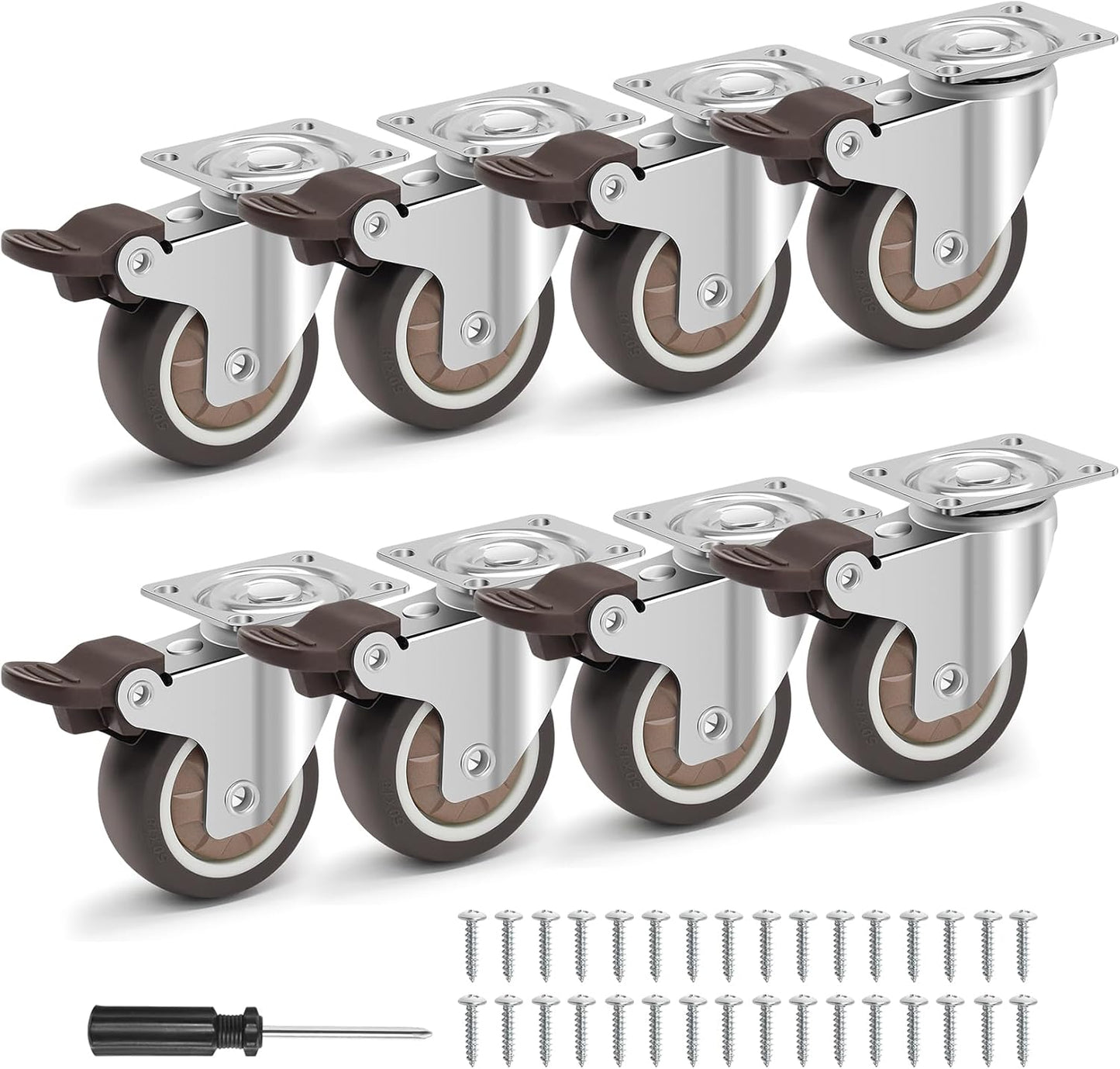Ruedas silenciosas goma 2pulg con frenos set 8 cap 1200lb