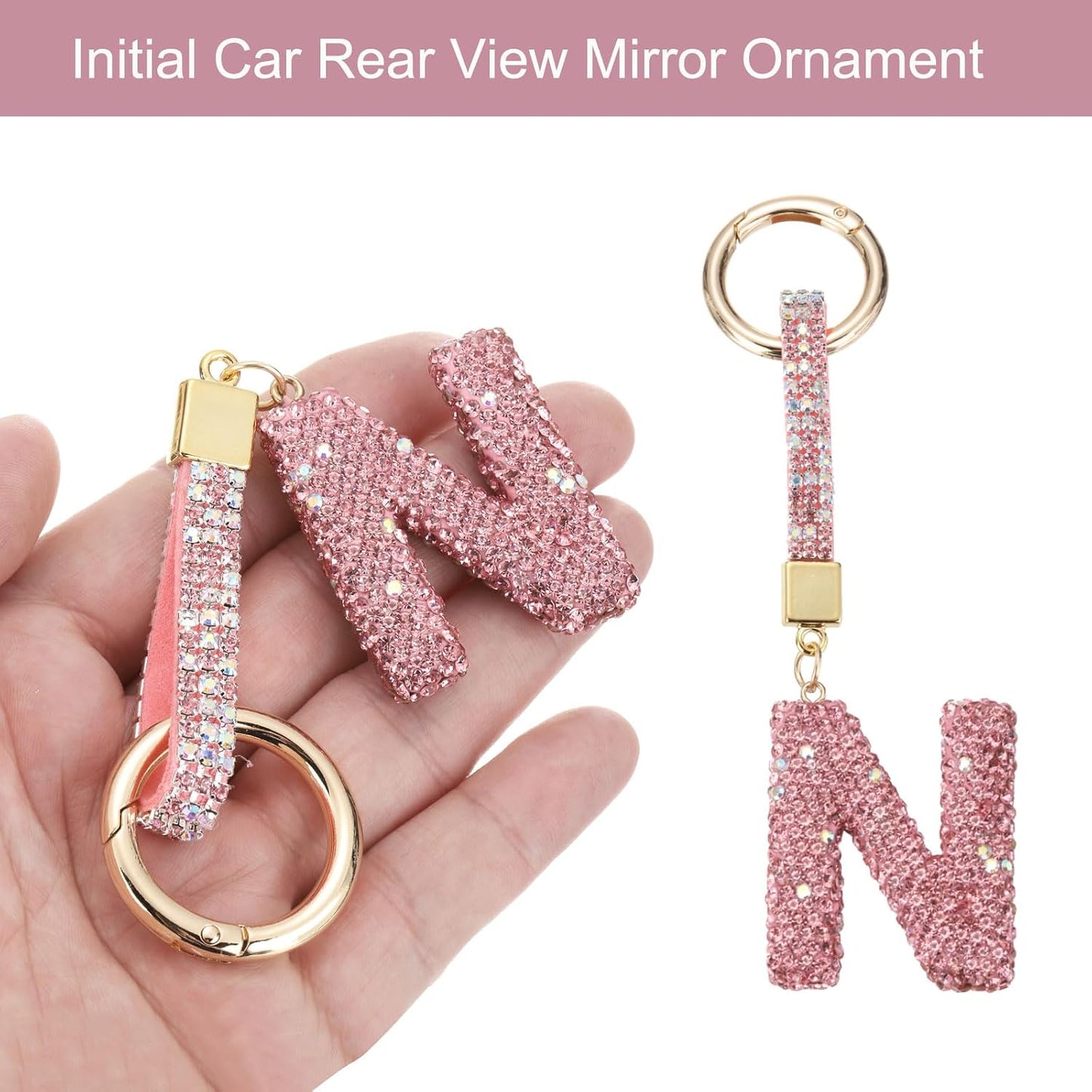 Dije letra inicial rosa para espejo retrovisor coche