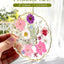 Posavasos de resina con flores secas color rosa y blanco para mesa de café