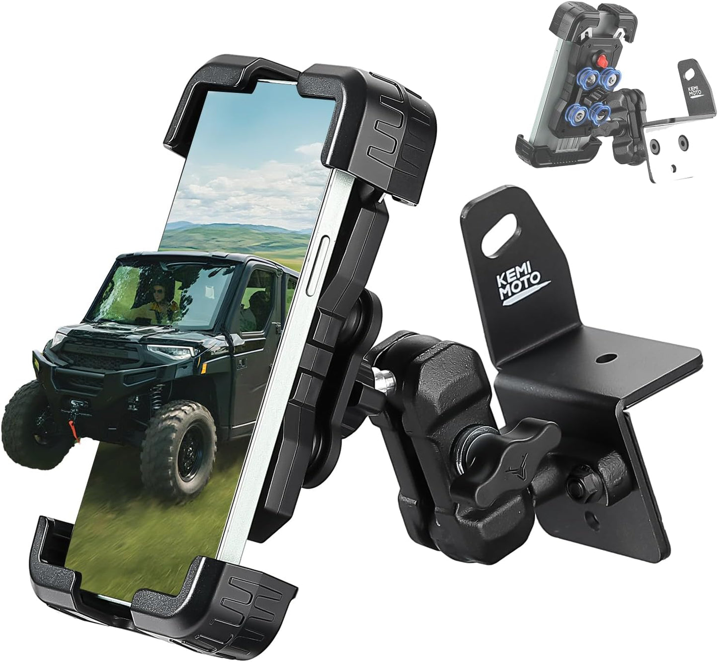 Soporte teléfono comp Polaris Ranger 1000 cojín aire 360°
