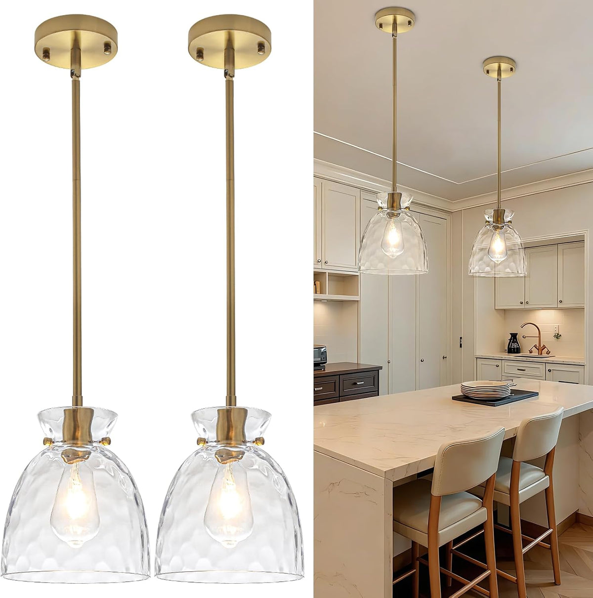 2 Lámparas colgantes doradas isla cocina 7.5pulg