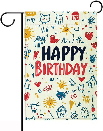 Bandera jardín cumpleaños 12x18pulg gatos soles casas corazones