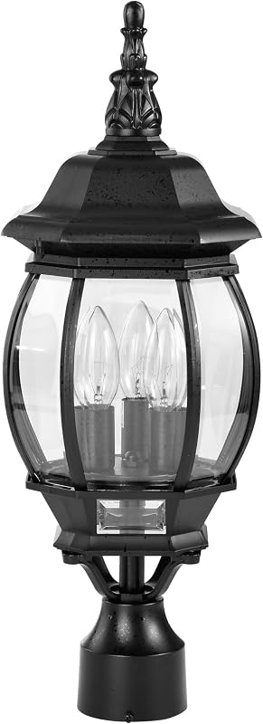 3 Luces Farol Poste 21pulg Vidrio Biselado