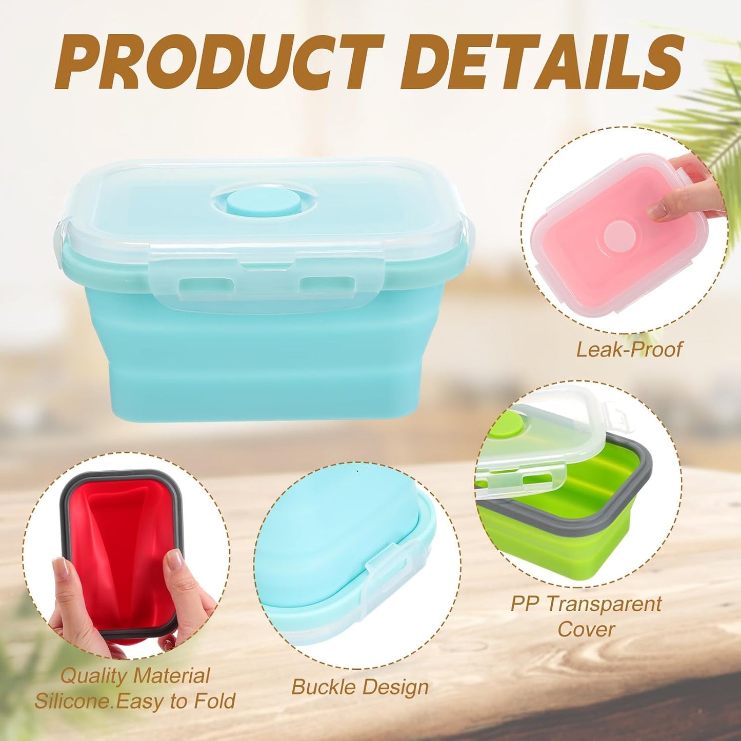 4 Cuencos Silicona 12oz Plegables con Tapas para Viaje