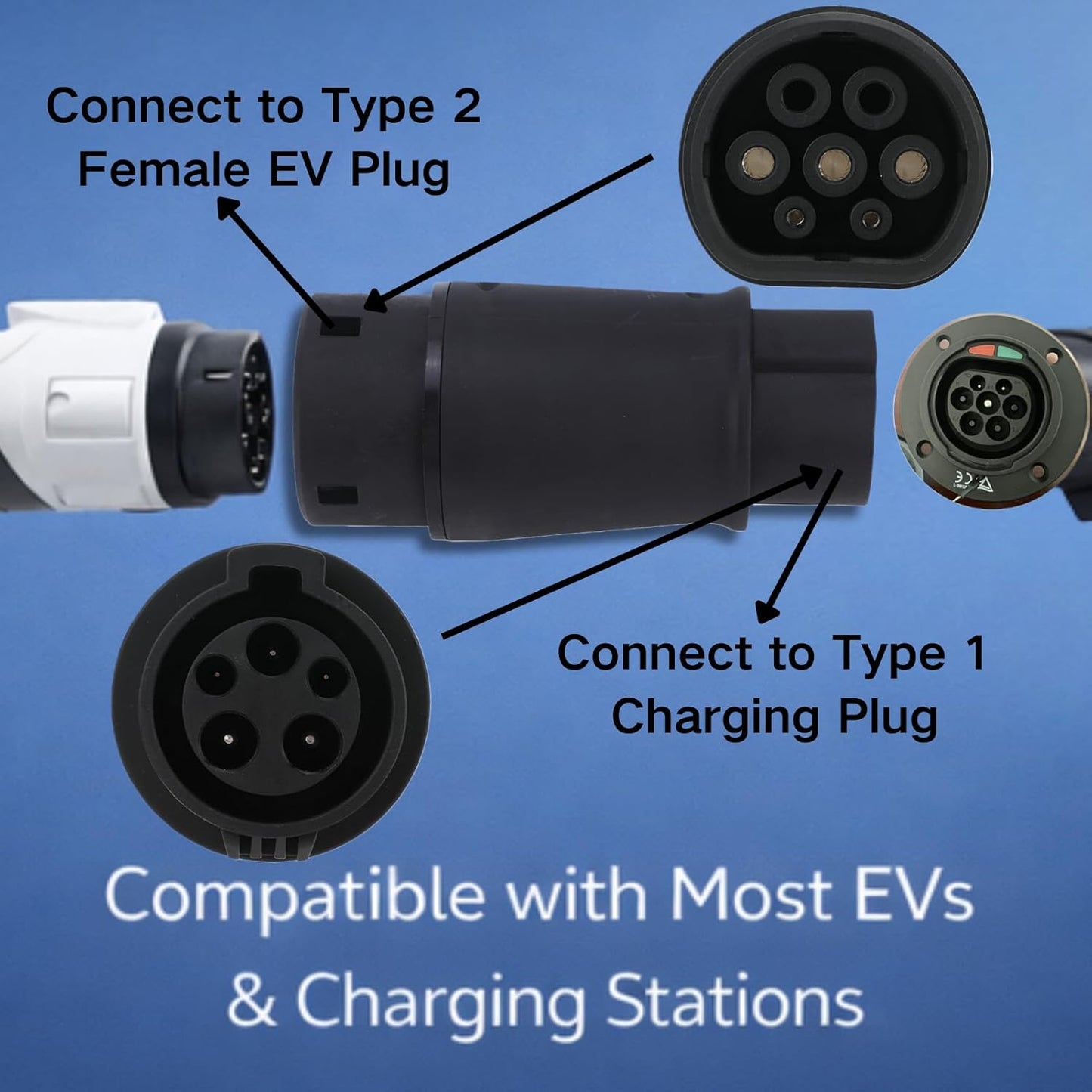 Adaptador carga EV Tipo 1 a Tipo 2 16A 32A 240V IP54