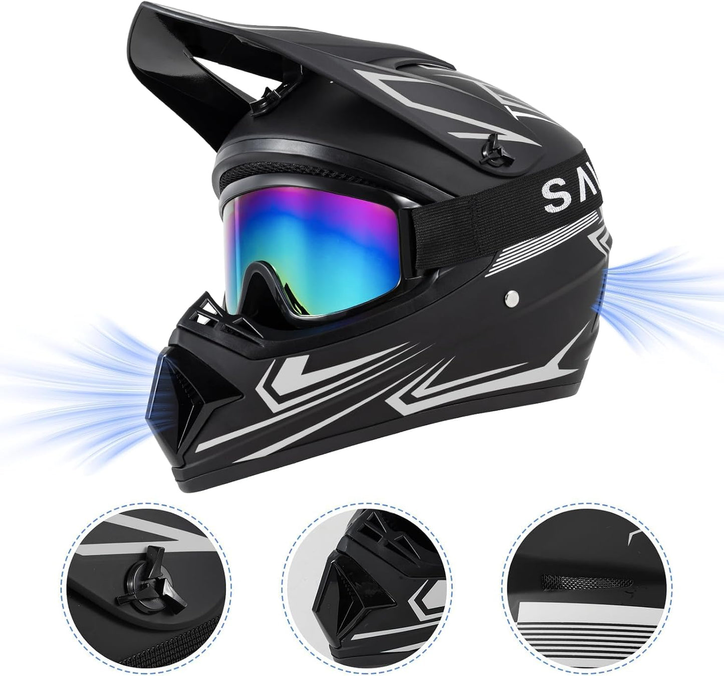 Casco motocross niños cara completa set 4 pzas
