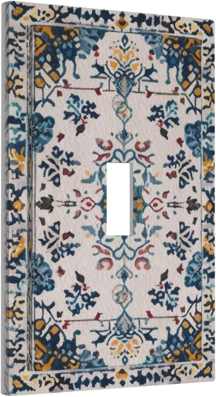 Placa interruptor vintage con flores azules y blancas 1 gang