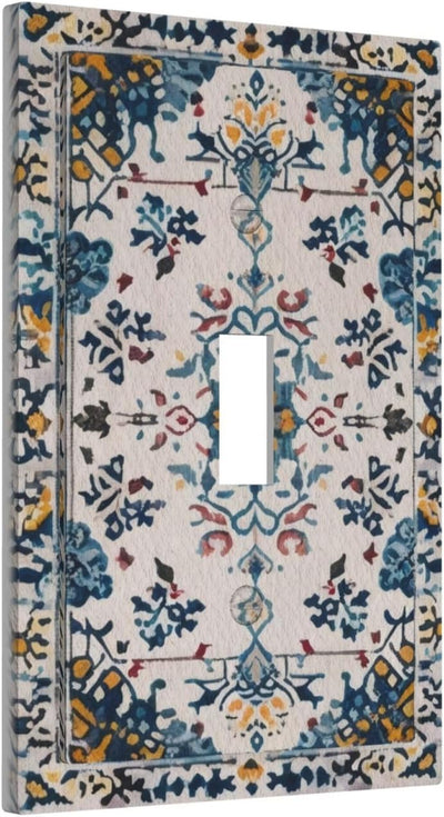 Placa interruptor vintage con flores azules y blancas 1 gang