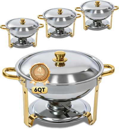 Set 4 Platos Bufé Acero Inox 304 Oro