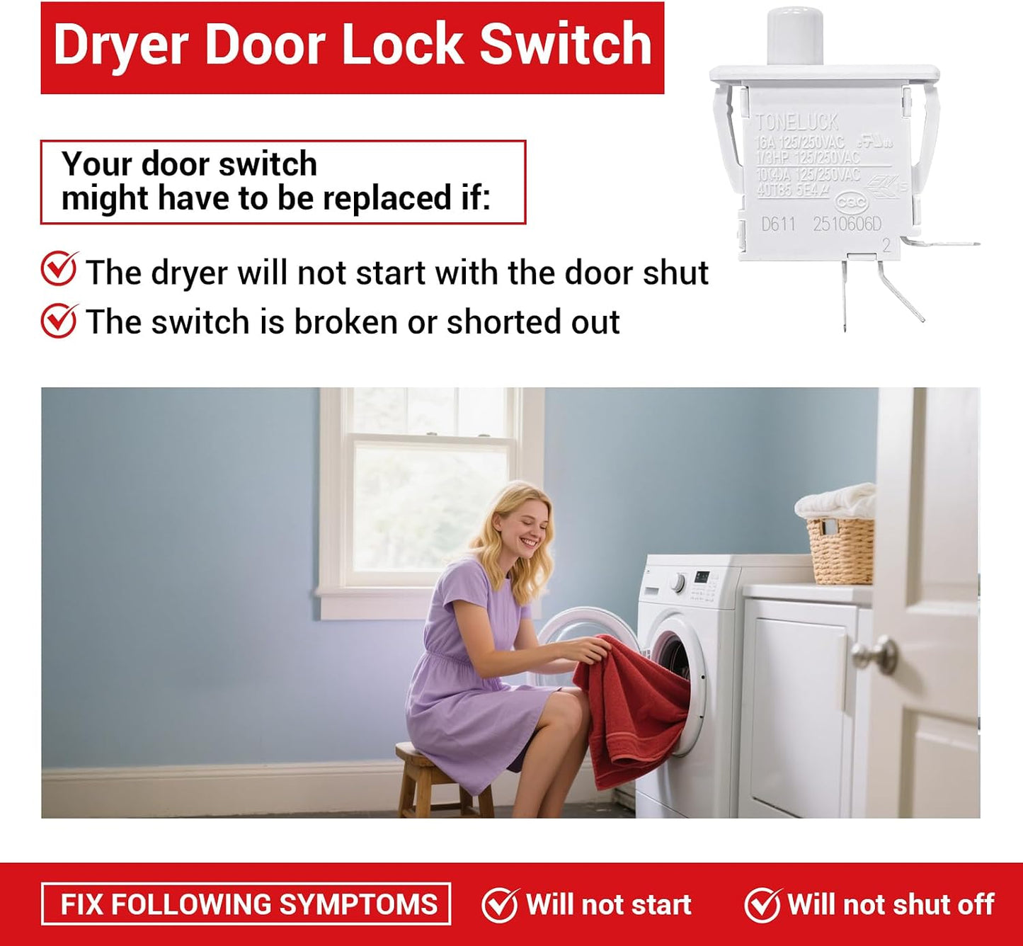 Repuesto interruptor puerta secadora GE Hotpoint