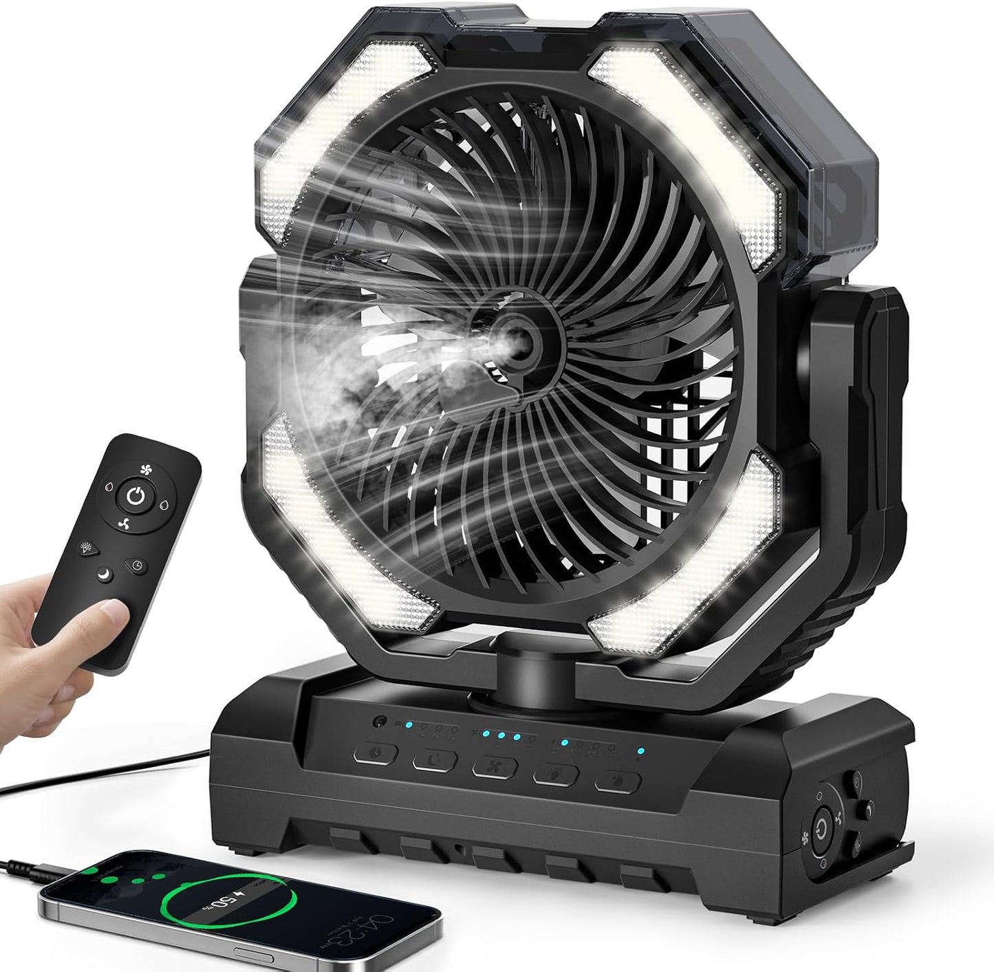 Ventilador neblina 20000mAh recargable USB con luz LED 250mL