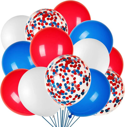 80 Globos Látex Rojos Blancos Azules Confeti 4 de Julio