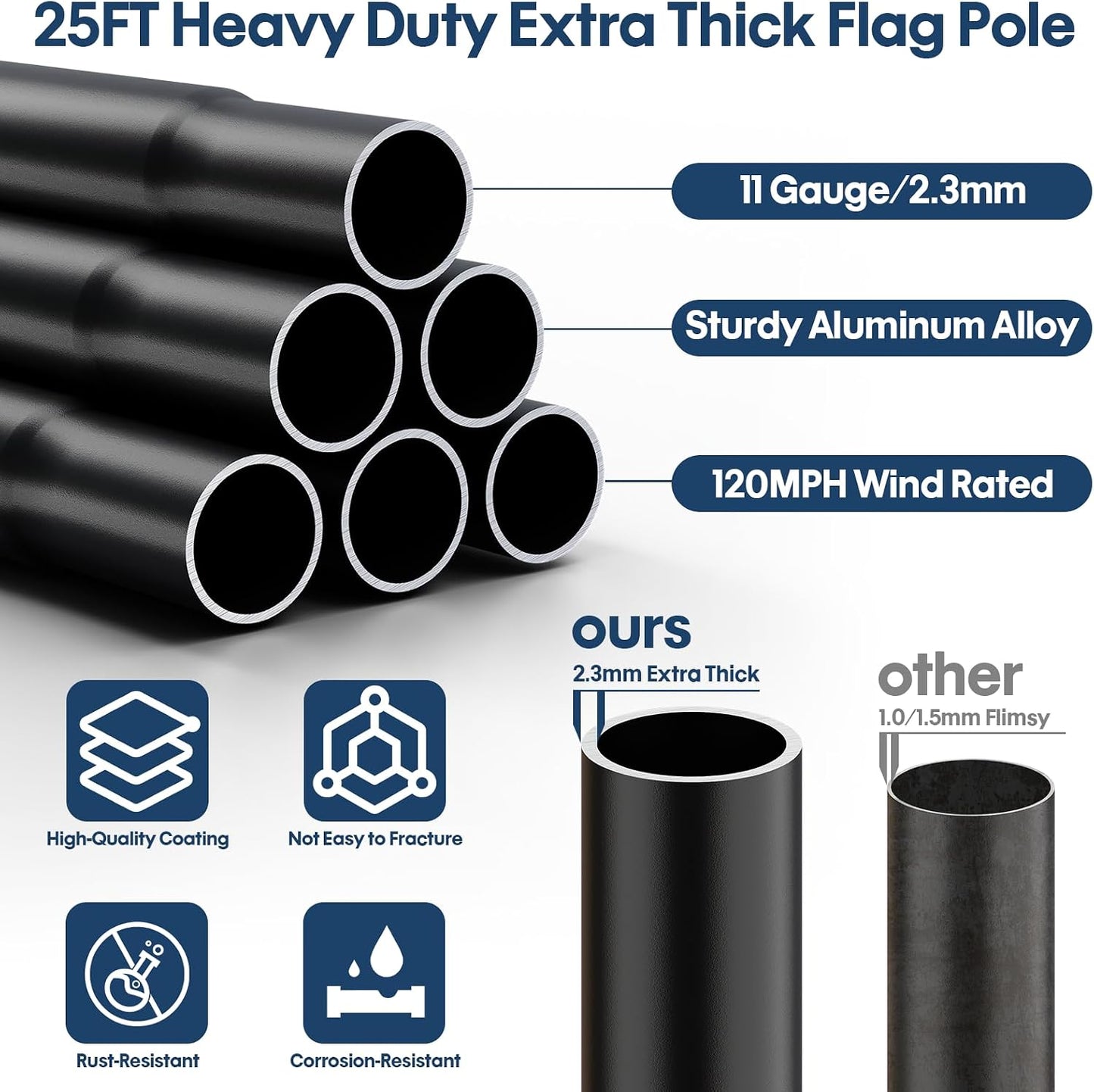 Mástil bandera 25ft aluminio aeroespacial negro 11 kit