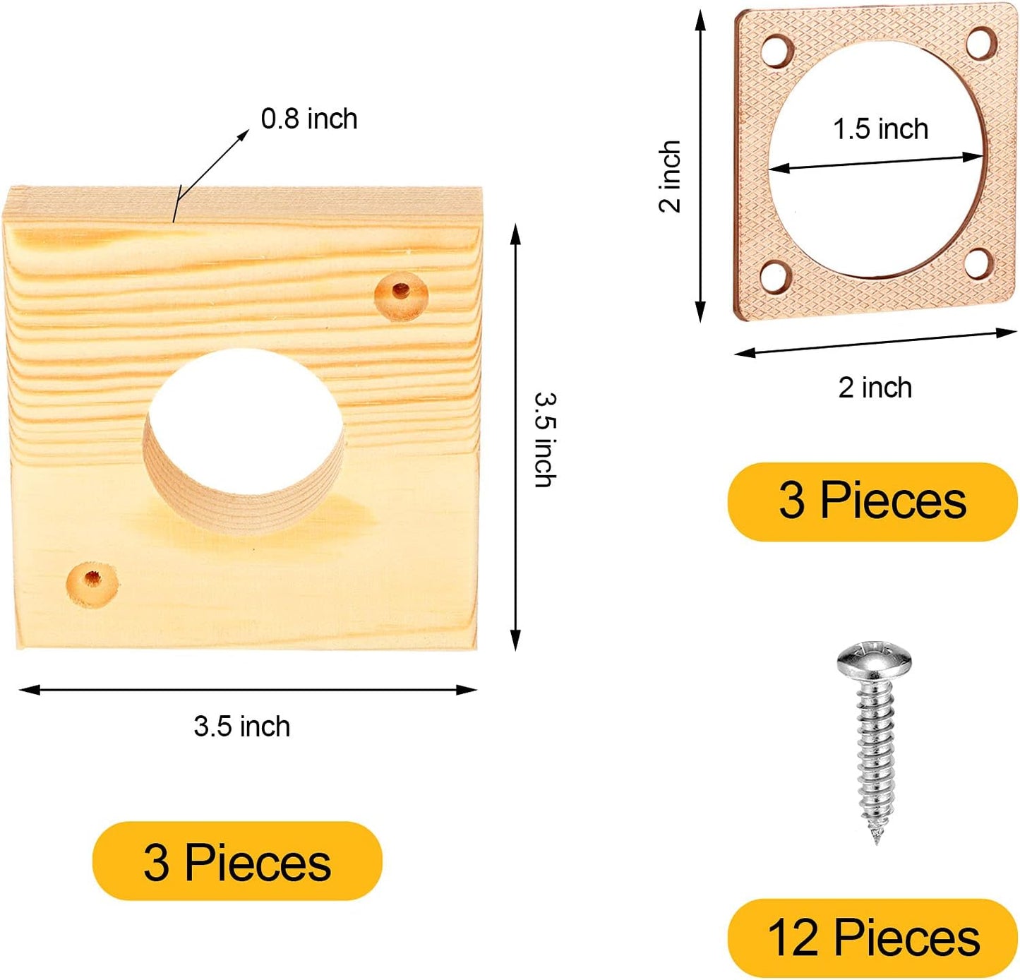 3 Pzas Protector Agujero Casa Pájaro Madera Cobre 1 1/2