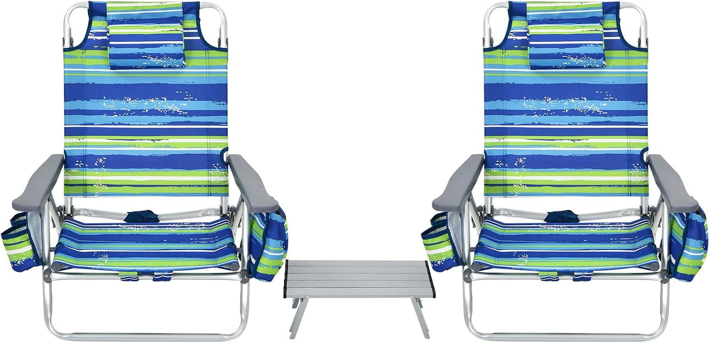 Set 2 sillas playa plegables con mesa aluminio y almohada