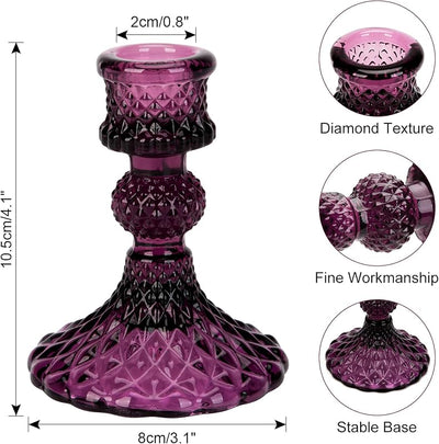 Portavelas cristal 2 Pzas palitos morado oscuro