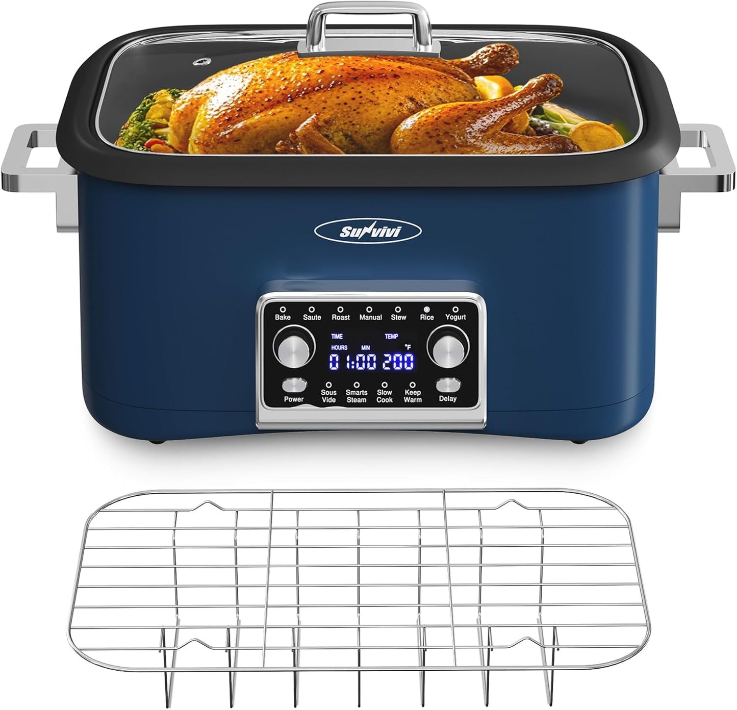 Horno lento 8qt vidrio lavavajillas azul